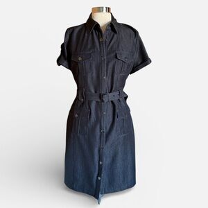 Calvin Klein Devin Denim Shirt Dress Belted Button Front Size 10